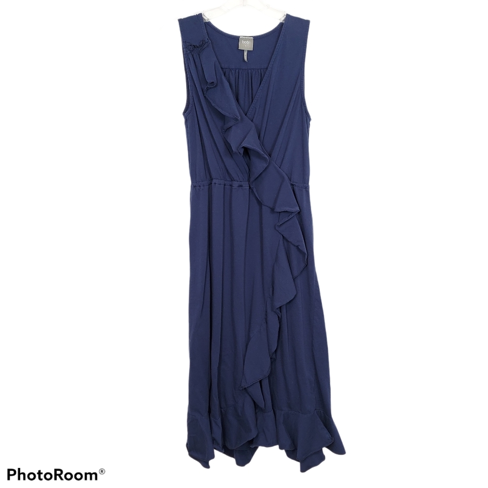 Navy Blue bobi Sleeveless Asymmetrical Ruffle Dress